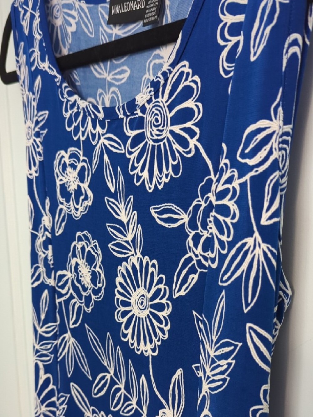 Nina Leonard Sz L Royal Blue and White Floral Maxi Dress - Picture 4 of 6